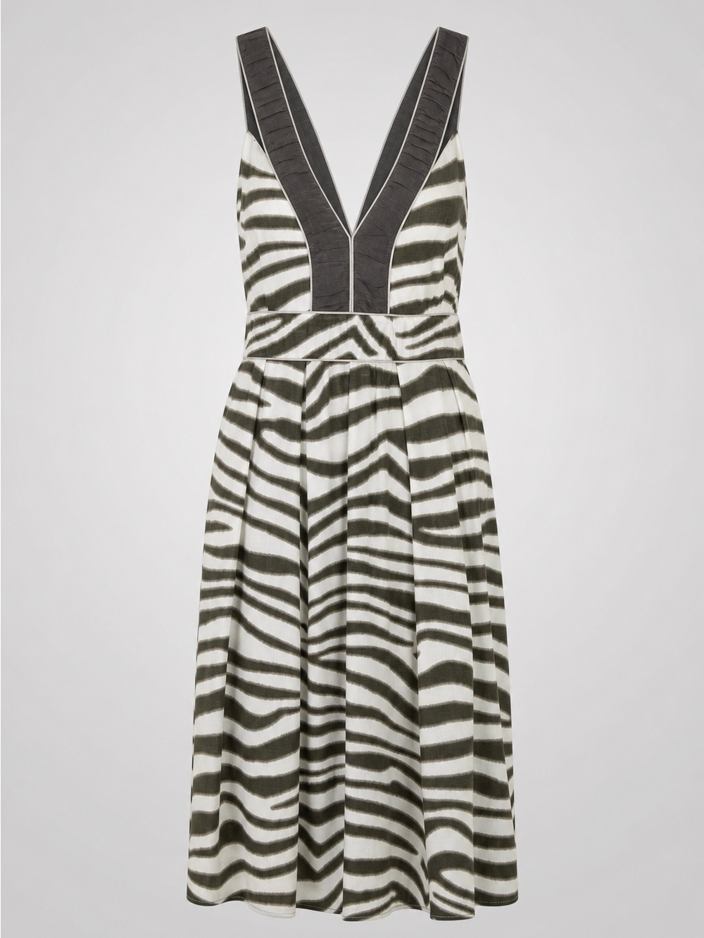 Banana Republic Olive and White Zebra-Print V-Neck Midi Dress